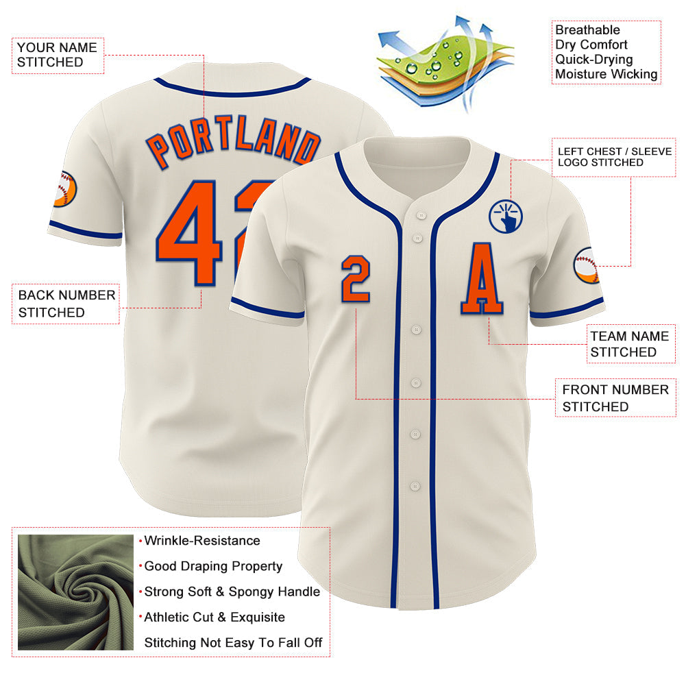Custom Cream Orange-Royal Authentic Baseball Jersey - Sky-Custom