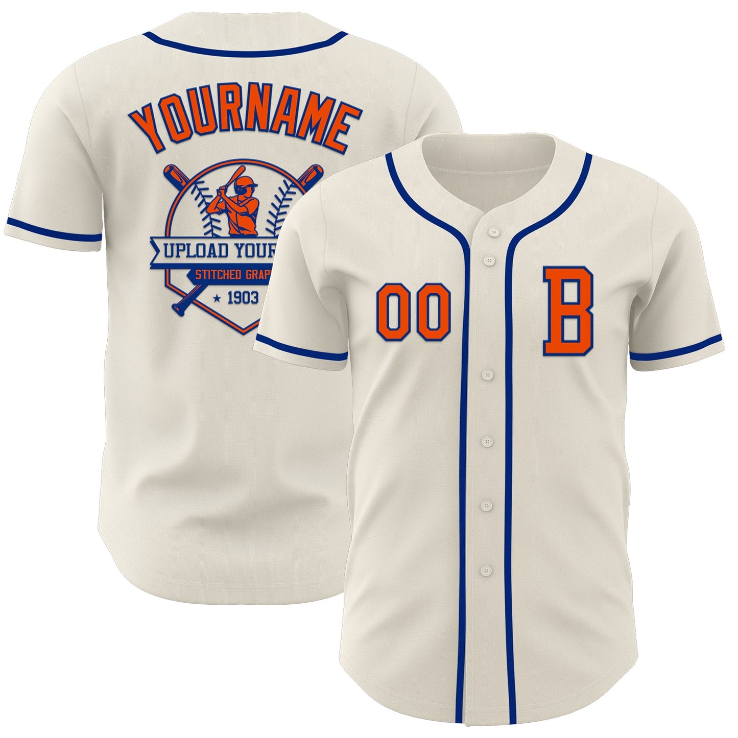 Custom Cream Orange-Royal Authentic Baseball Jersey - Sky-Custom