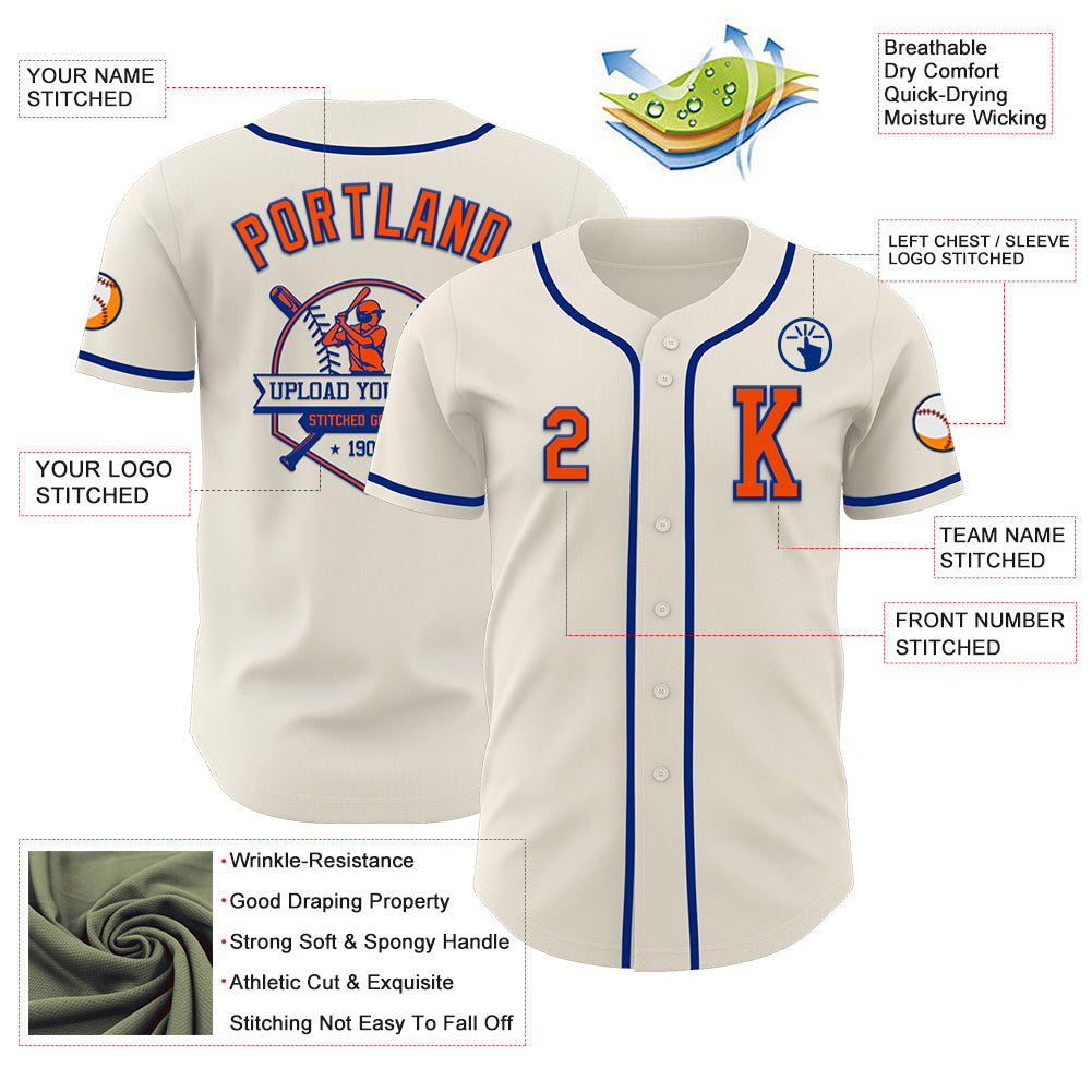 Custom Cream Orange-Royal Authentic Baseball Jersey - Sky-Custom