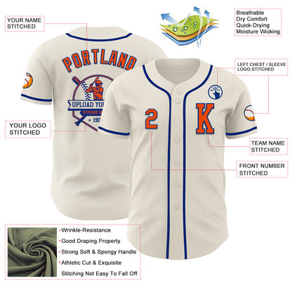 Custom Cream Orange-Royal Authentic Baseball Jersey - Sky-Custom