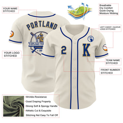 Custom Cream Royal-Old Gold Authentic Baseball Jersey - Sky-Custom