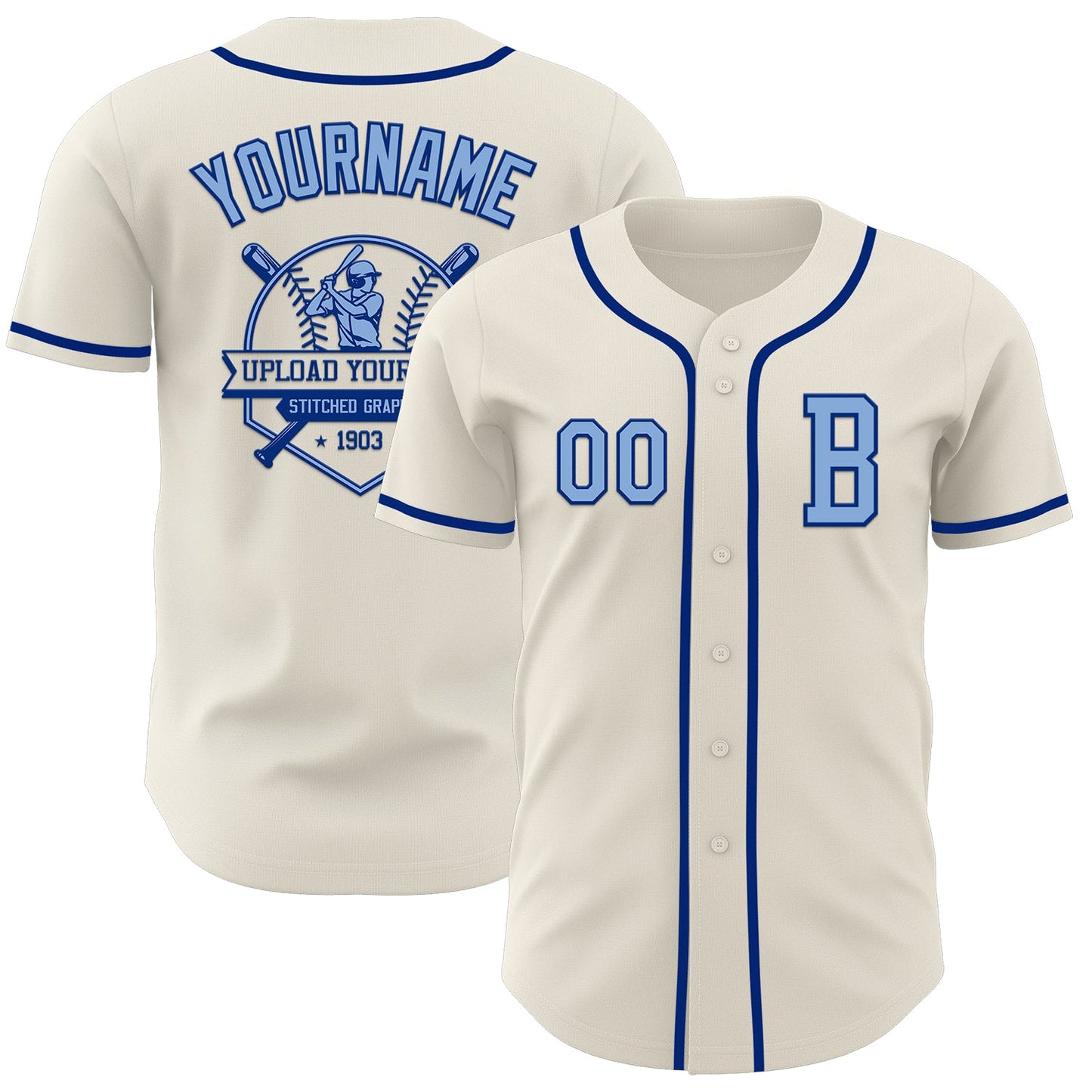 Custom Cream Light Blue-Royal Authentic Baseball Jersey - Sky-Custom