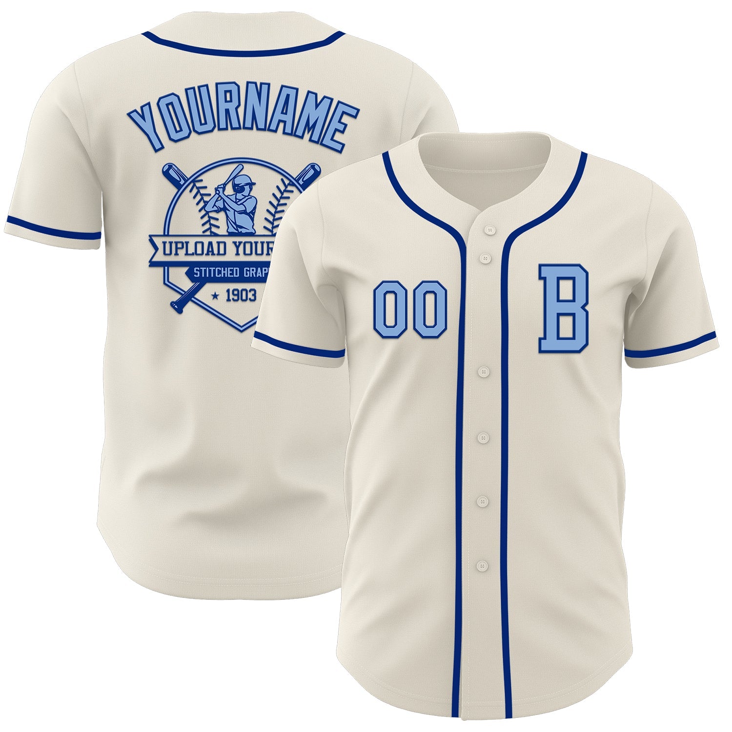 Custom Cream Light Blue-Royal Authentic Baseball Jersey - Sky-Custom