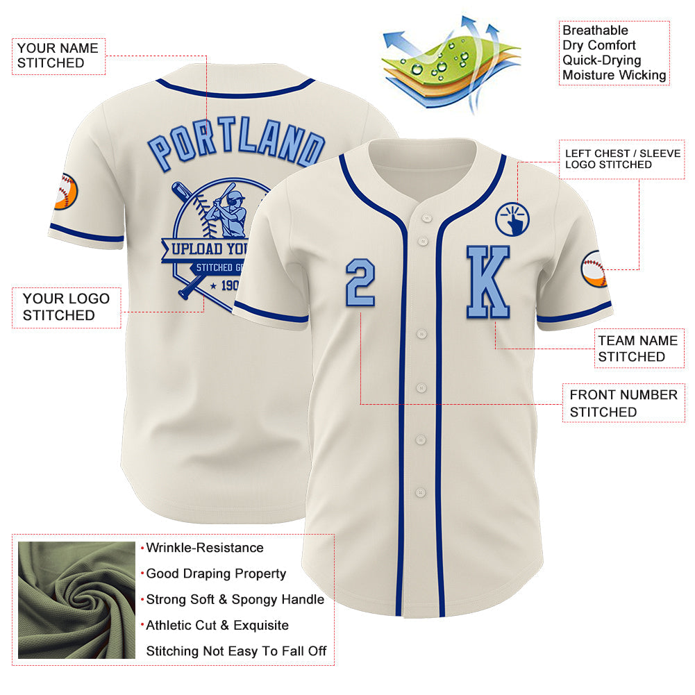 Custom Cream Light Blue-Royal Authentic Baseball Jersey - Sky-Custom