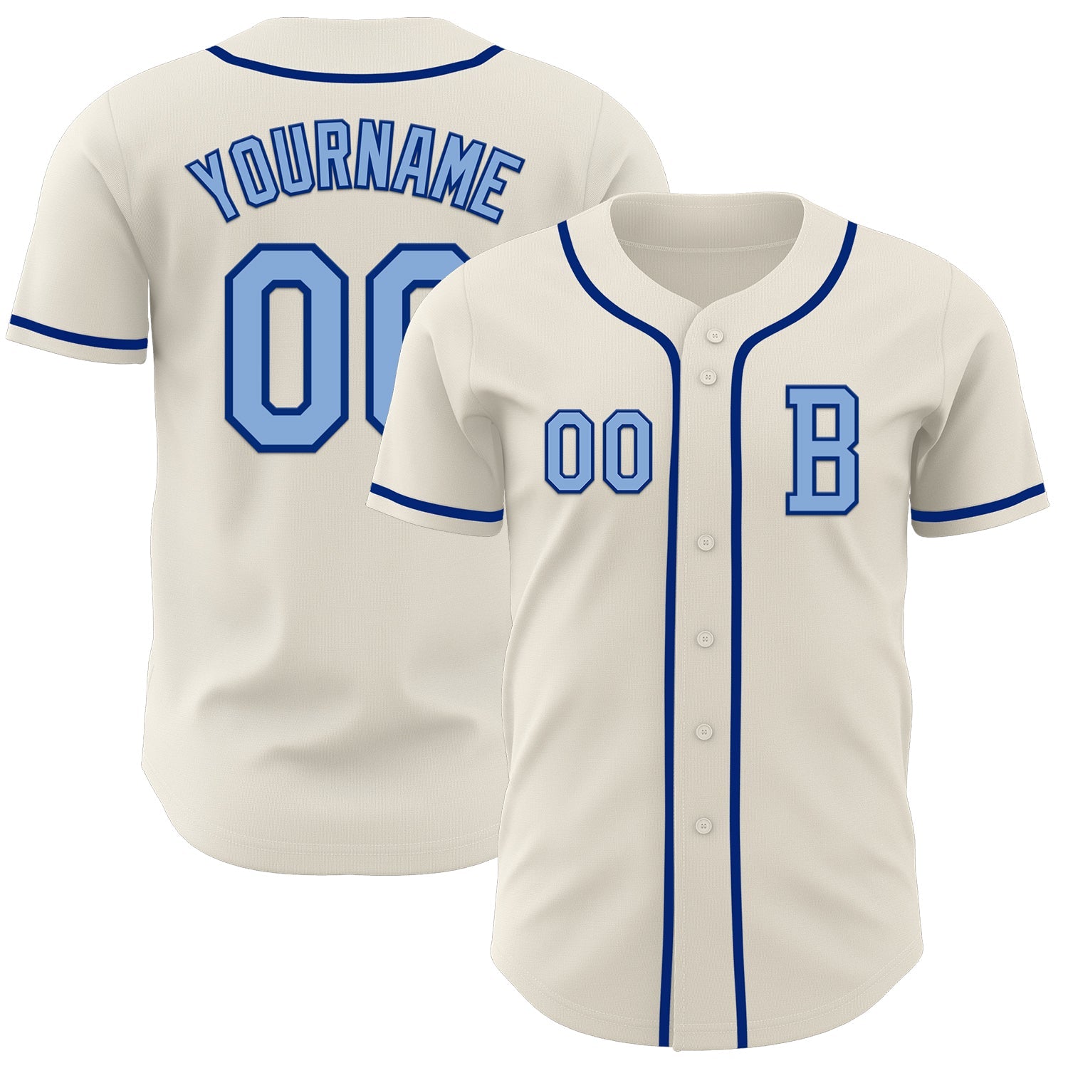 Custom Cream Light Blue-Royal Authentic Baseball Jersey - Sky-Custom