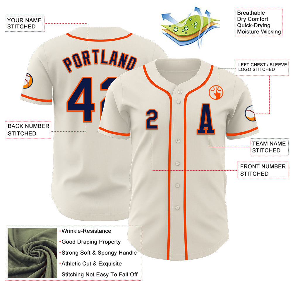 Custom Cream Navy-Orange Authentic Baseball Jersey - Sky-Custom