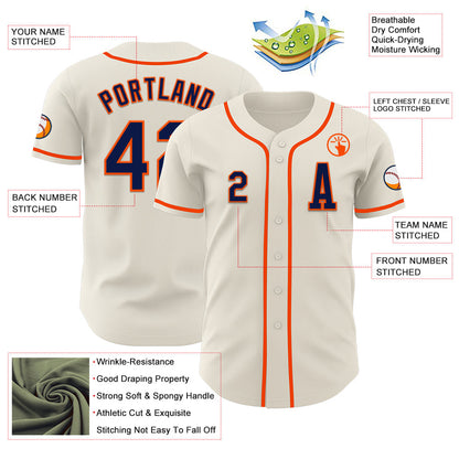 Custom Cream Navy-Orange Authentic Baseball Jersey - Sky-Custom