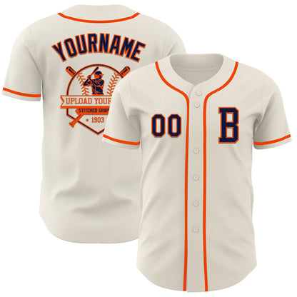 Custom Cream Navy-Orange Authentic Baseball Jersey - Sky-Custom