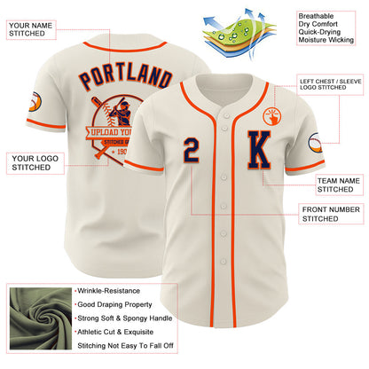 Custom Cream Navy-Orange Authentic Baseball Jersey - Sky-Custom