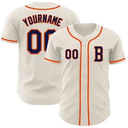 Custom Cream Navy-Orange Authentic Baseball Jersey - Sky-Custom