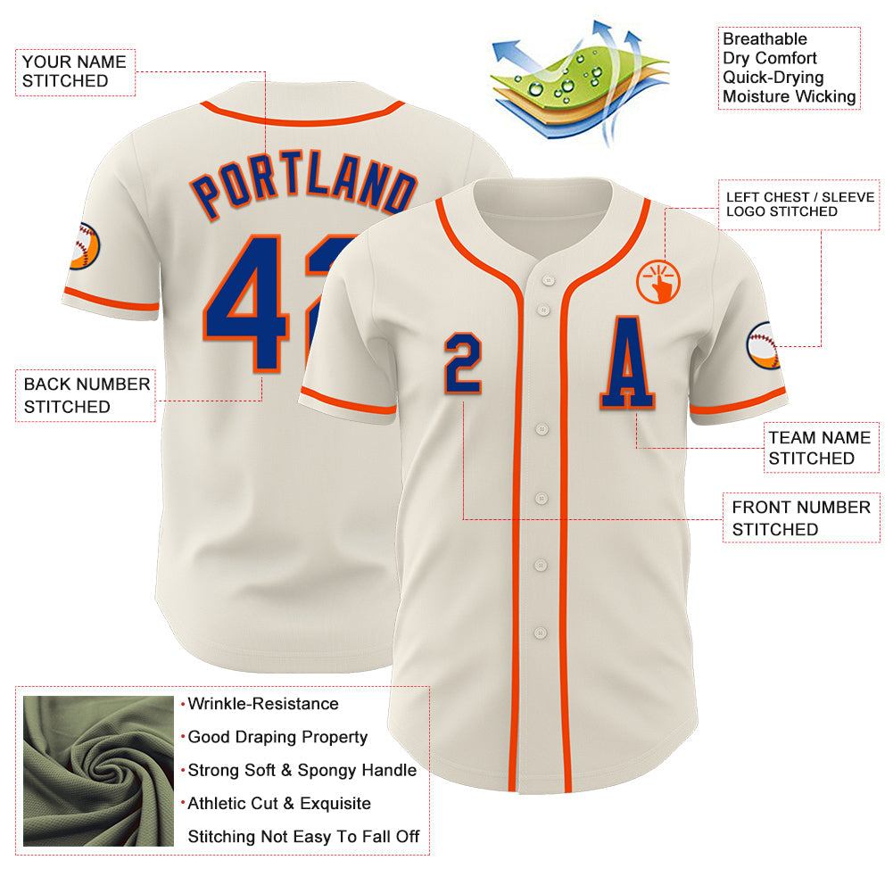 Custom Cream Royal-Orange Authentic Baseball Jersey - Sky-Custom