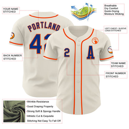 Custom Cream Royal-Orange Authentic Baseball Jersey - Sky-Custom