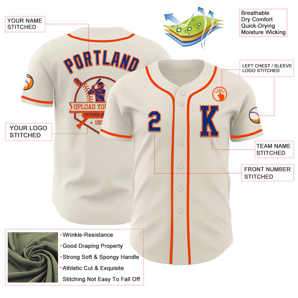 Custom Cream Royal-Orange Authentic Baseball Jersey - Sky-Custom