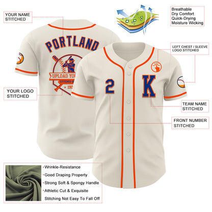 Custom Cream Royal-Orange Authentic Baseball Jersey - Sky-Custom