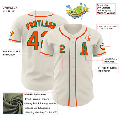 Custom Cream Orange-Kelly Green Authentic Baseball Jersey - Sky-Custom