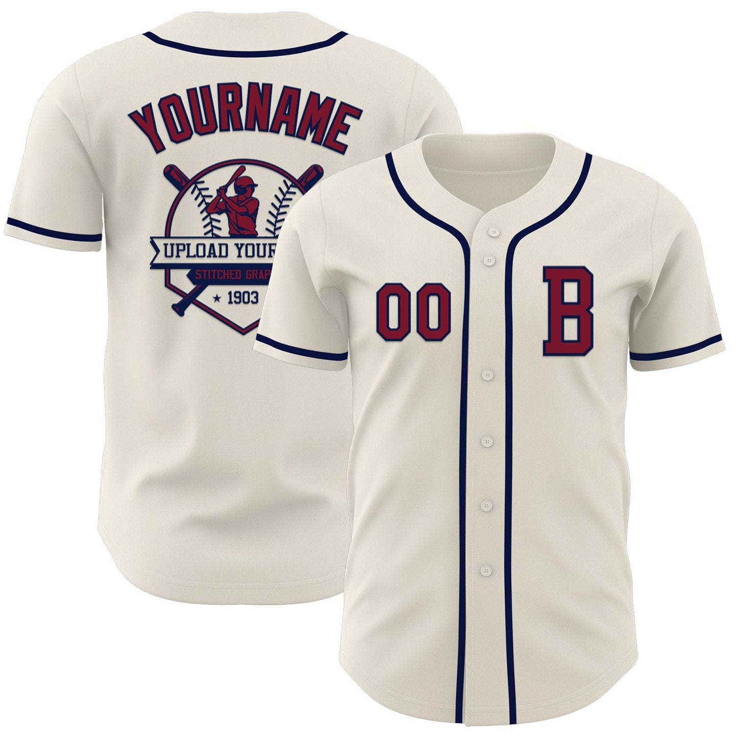 Custom Cream Crimson-Navy Authentic Baseball Jersey - Sky-Custom
