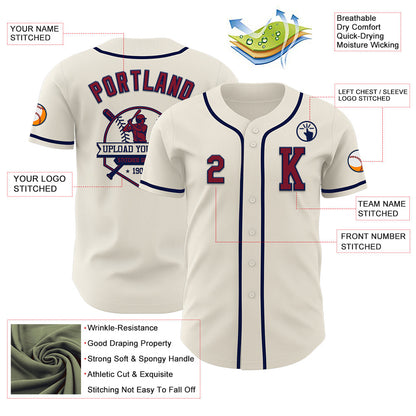 Custom Cream Crimson-Navy Authentic Baseball Jersey - Sky-Custom