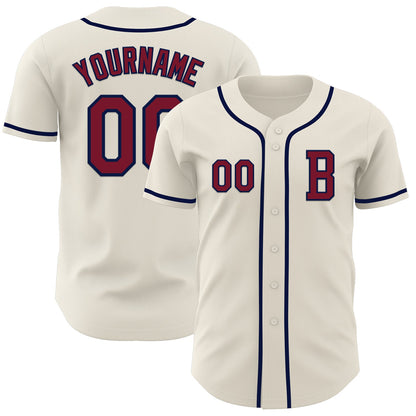 Custom Cream Crimson-Navy Authentic Baseball Jersey - Sky-Custom