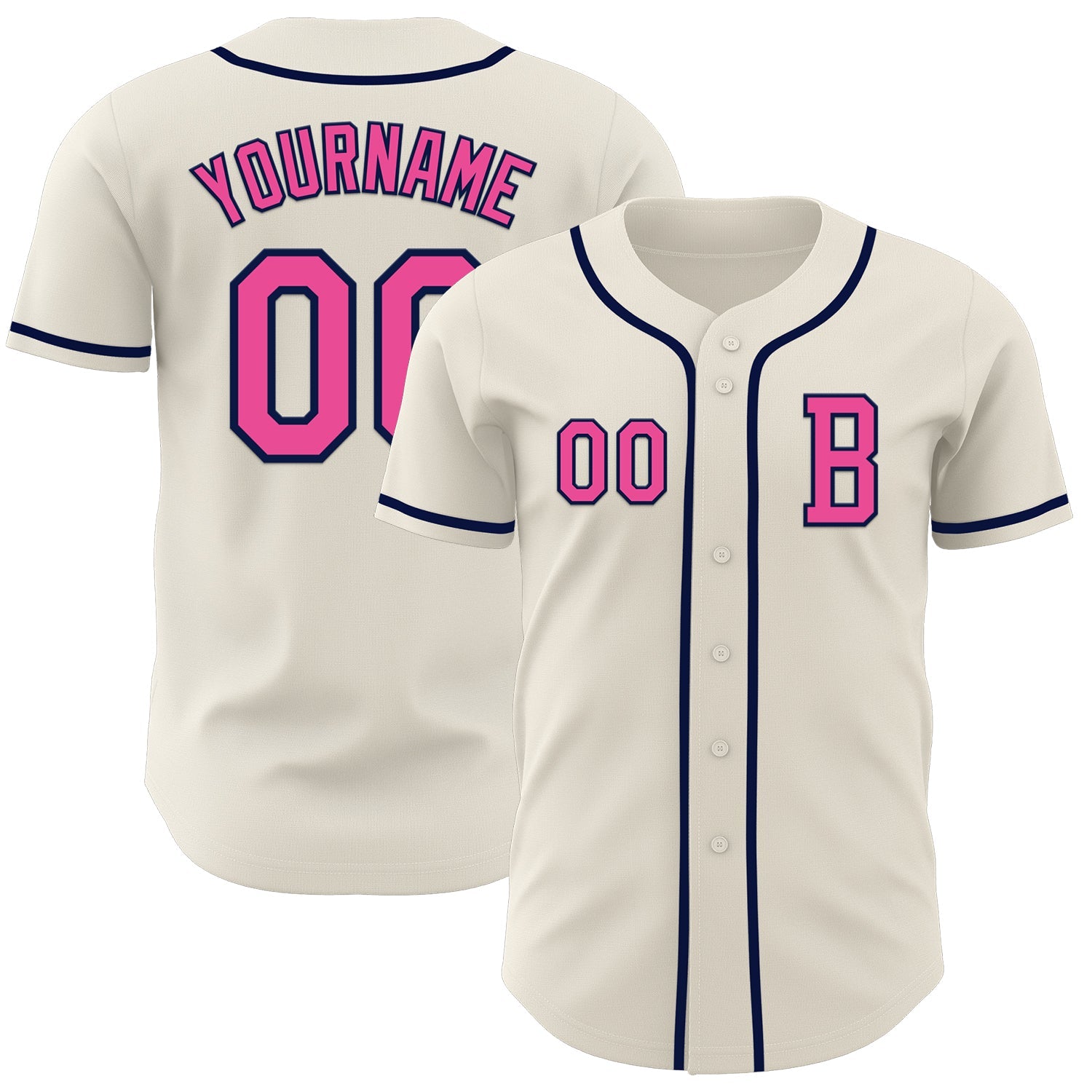 Custom Cream Pink-Navy Authentic Baseball Jersey - Sky-Custom