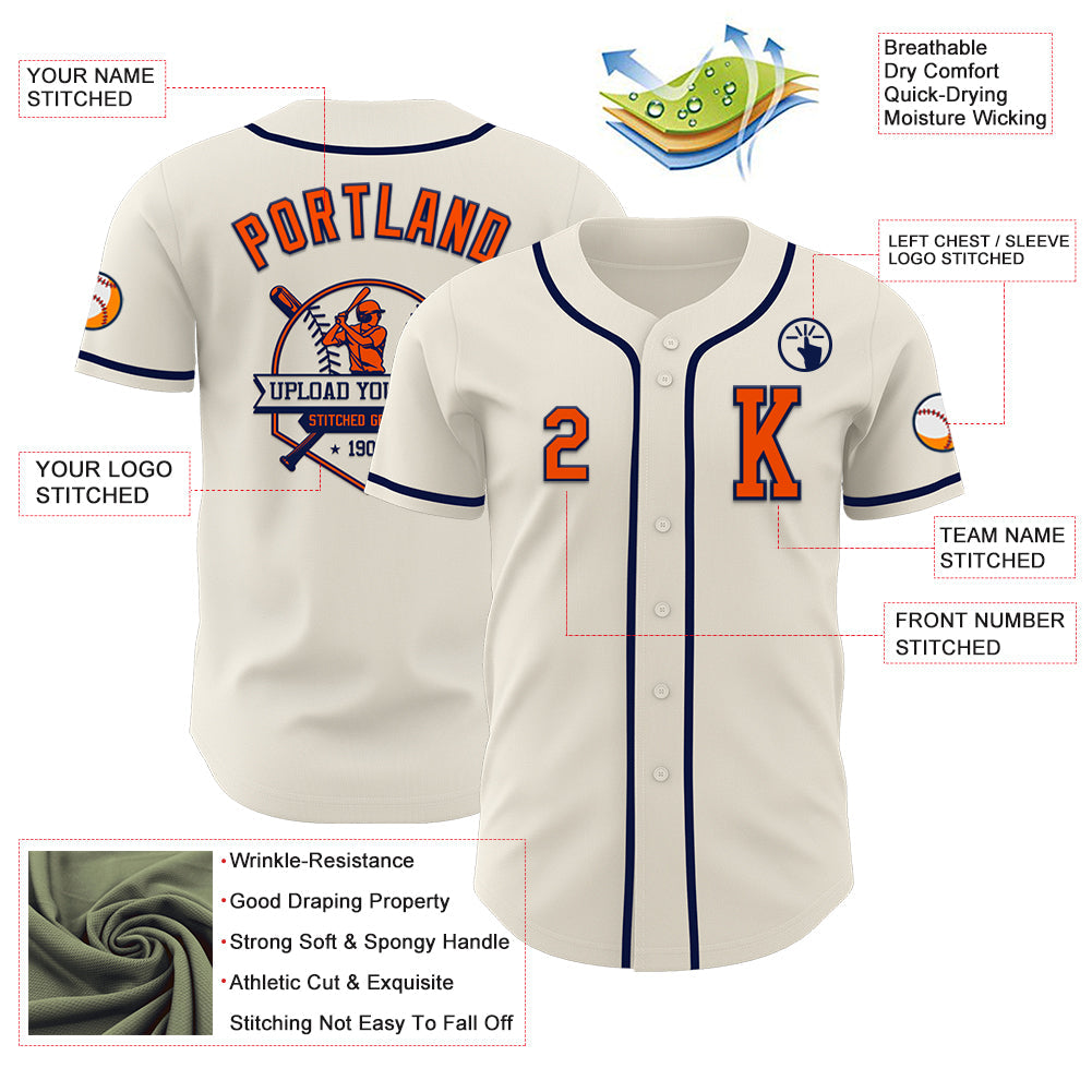 Custom Cream Orange-Navy Authentic Baseball Jersey - Sky-Custom