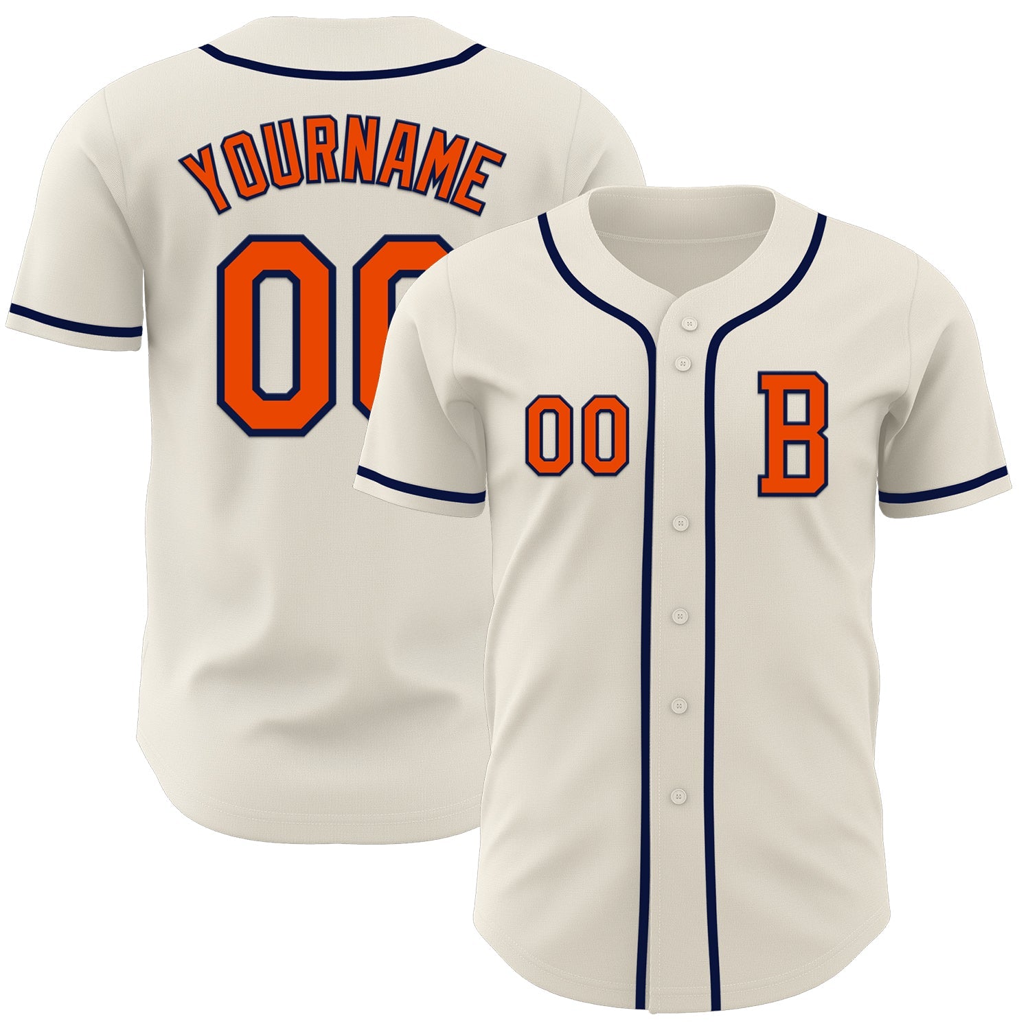 Custom Cream Orange-Navy Authentic Baseball Jersey - Sky-Custom