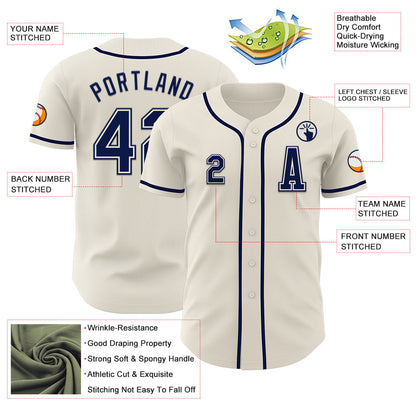 Custom Cream Navy Authentic Baseball Jersey - Sky-Custom