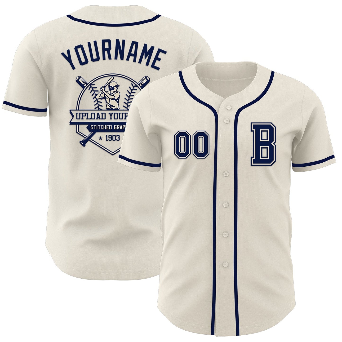 Custom Cream Navy Authentic Baseball Jersey - Sky-Custom