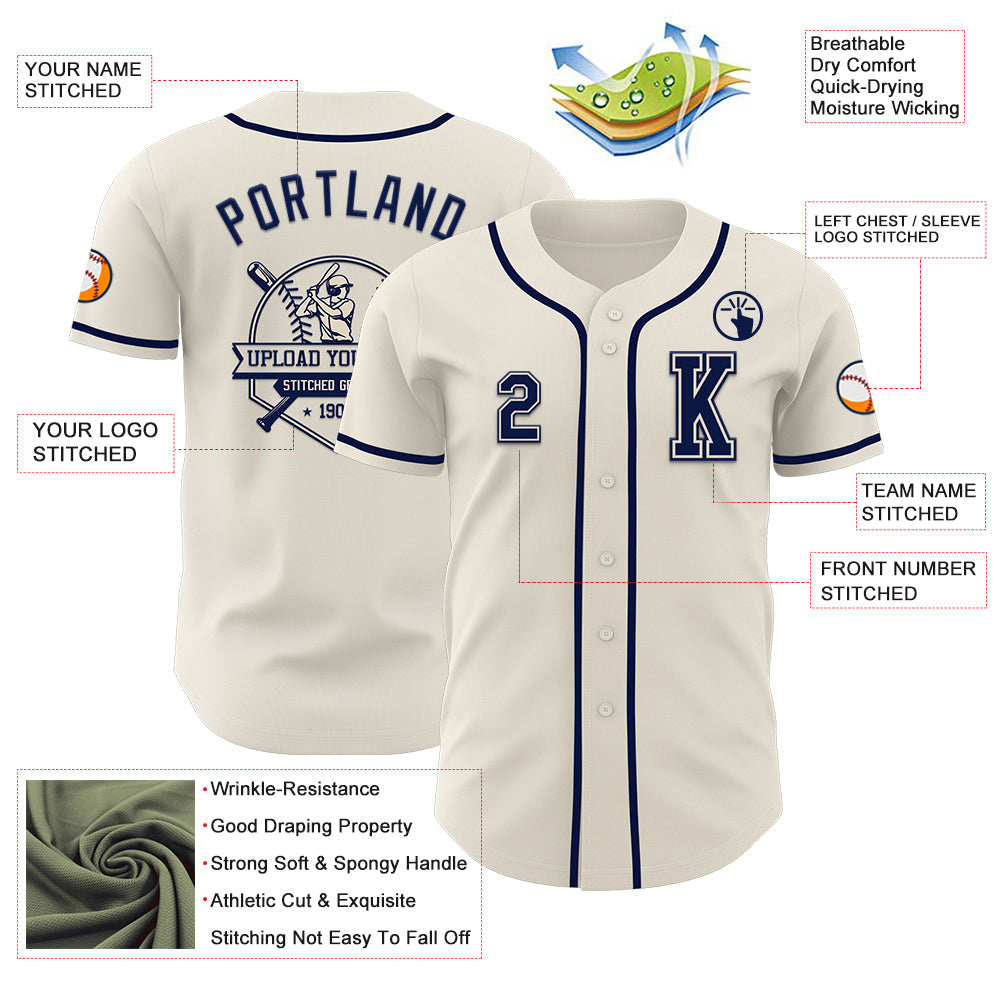 Custom Cream Navy Authentic Baseball Jersey - Sky-Custom