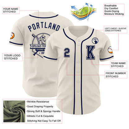 Custom Cream Navy Authentic Baseball Jersey - Sky-Custom