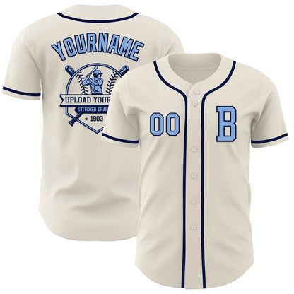 Custom Cream Light Blue-Navy Authentic Baseball Jersey - Sky-Custom
