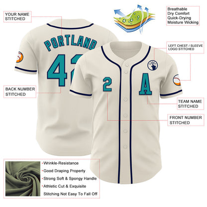 Custom Cream Teal-Navy Authentic Baseball Jersey - Sky-Custom
