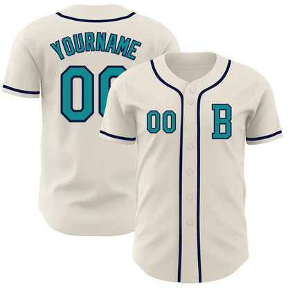 Custom Cream Teal-Navy Authentic Baseball Jersey - Sky-Custom