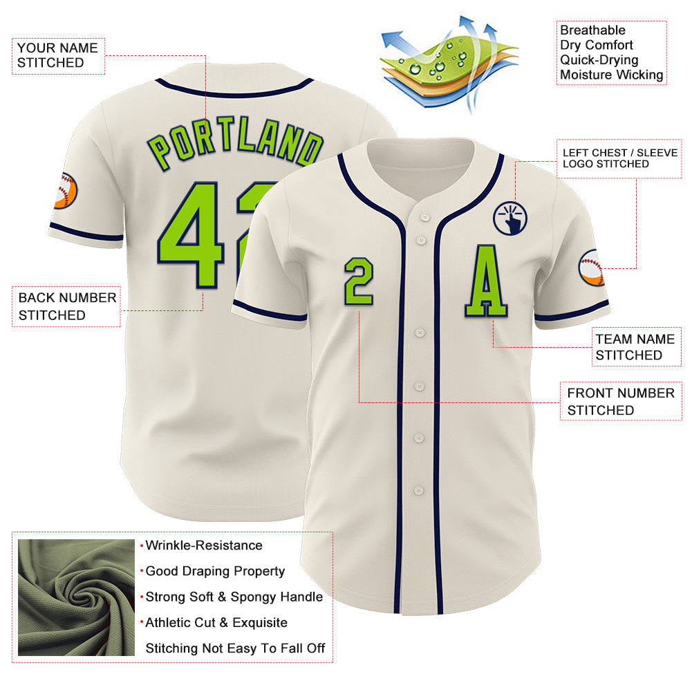 Custom Cream Neon Green-Navy Authentic Baseball Jersey - Sky-Custom