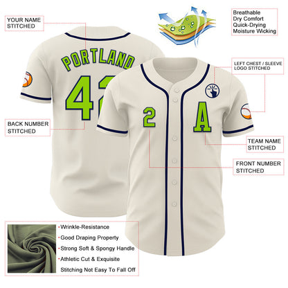 Custom Cream Neon Green-Navy Authentic Baseball Jersey - Sky-Custom