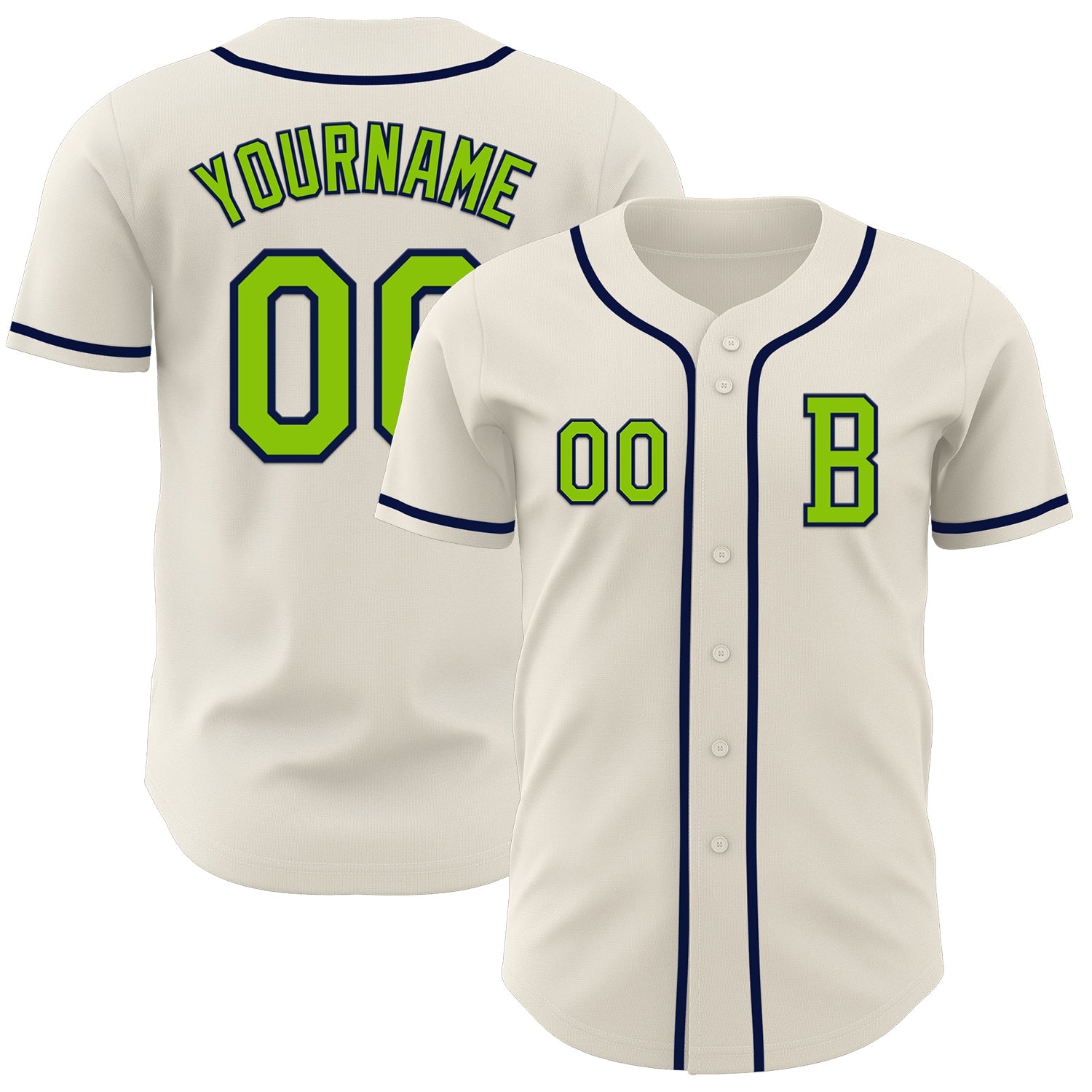 Custom Cream Neon Green-Navy Authentic Baseball Jersey - Sky-Custom