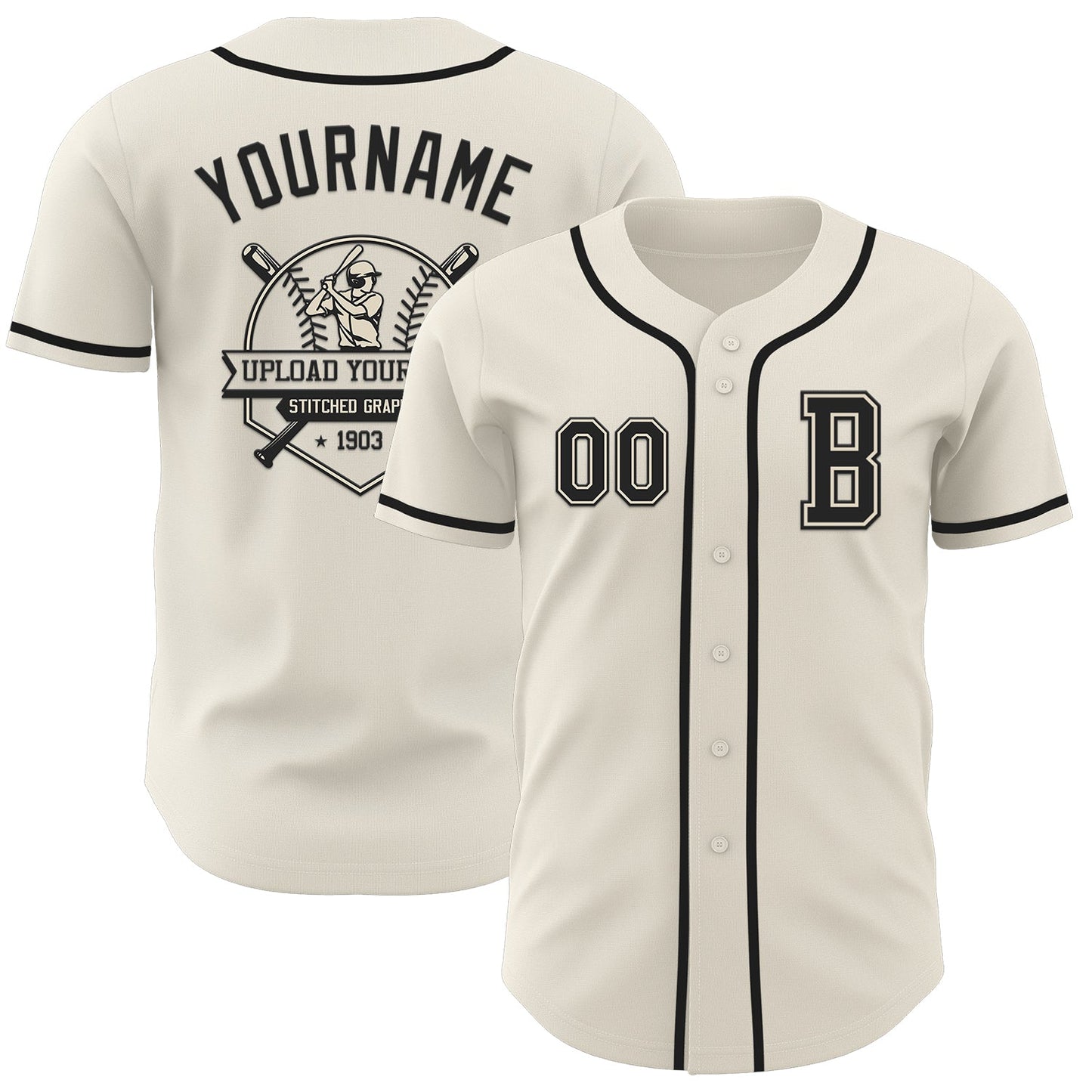 Custom Cream Black Authentic Baseball Jersey - Sky-Custom