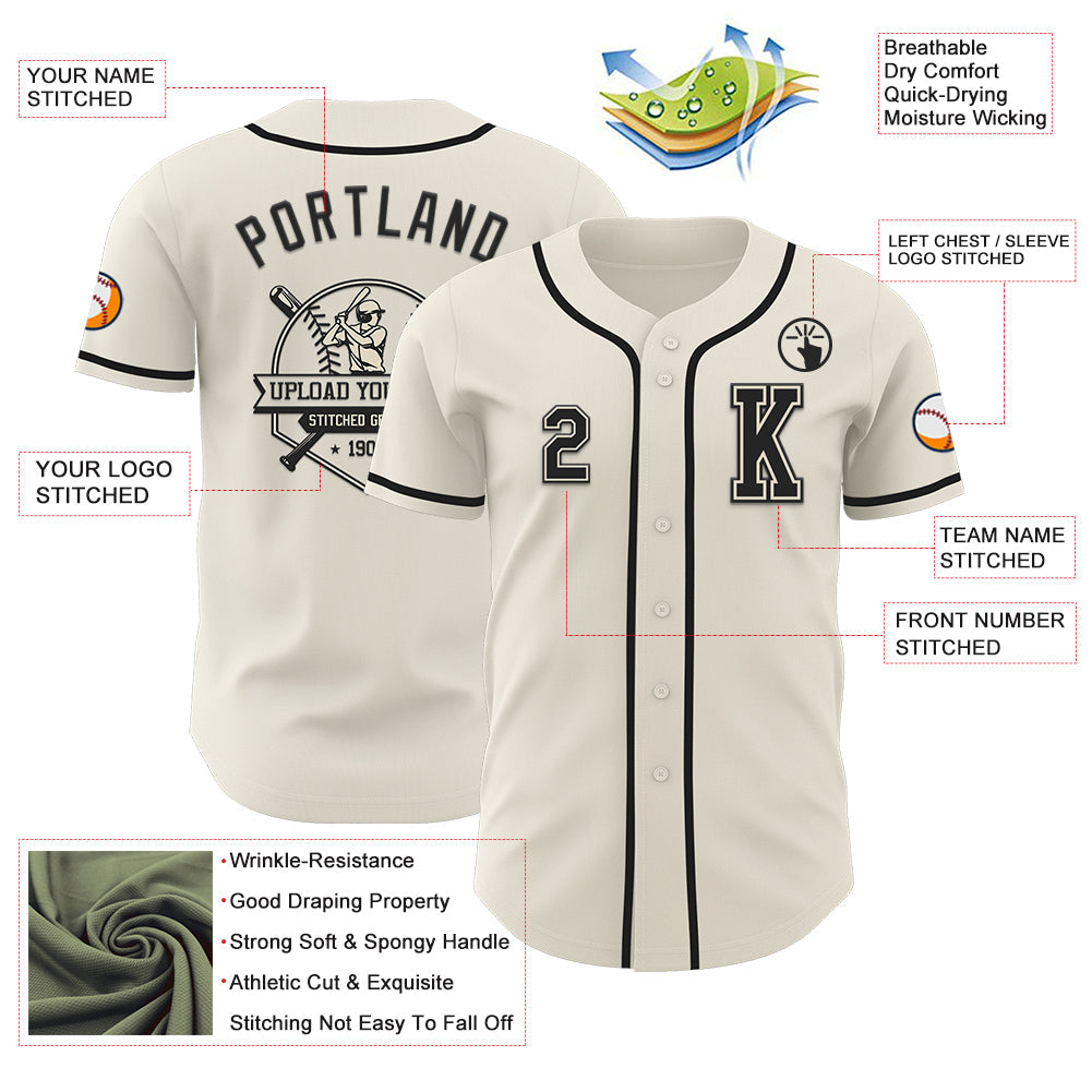 Custom Cream Black Authentic Baseball Jersey - Sky-Custom
