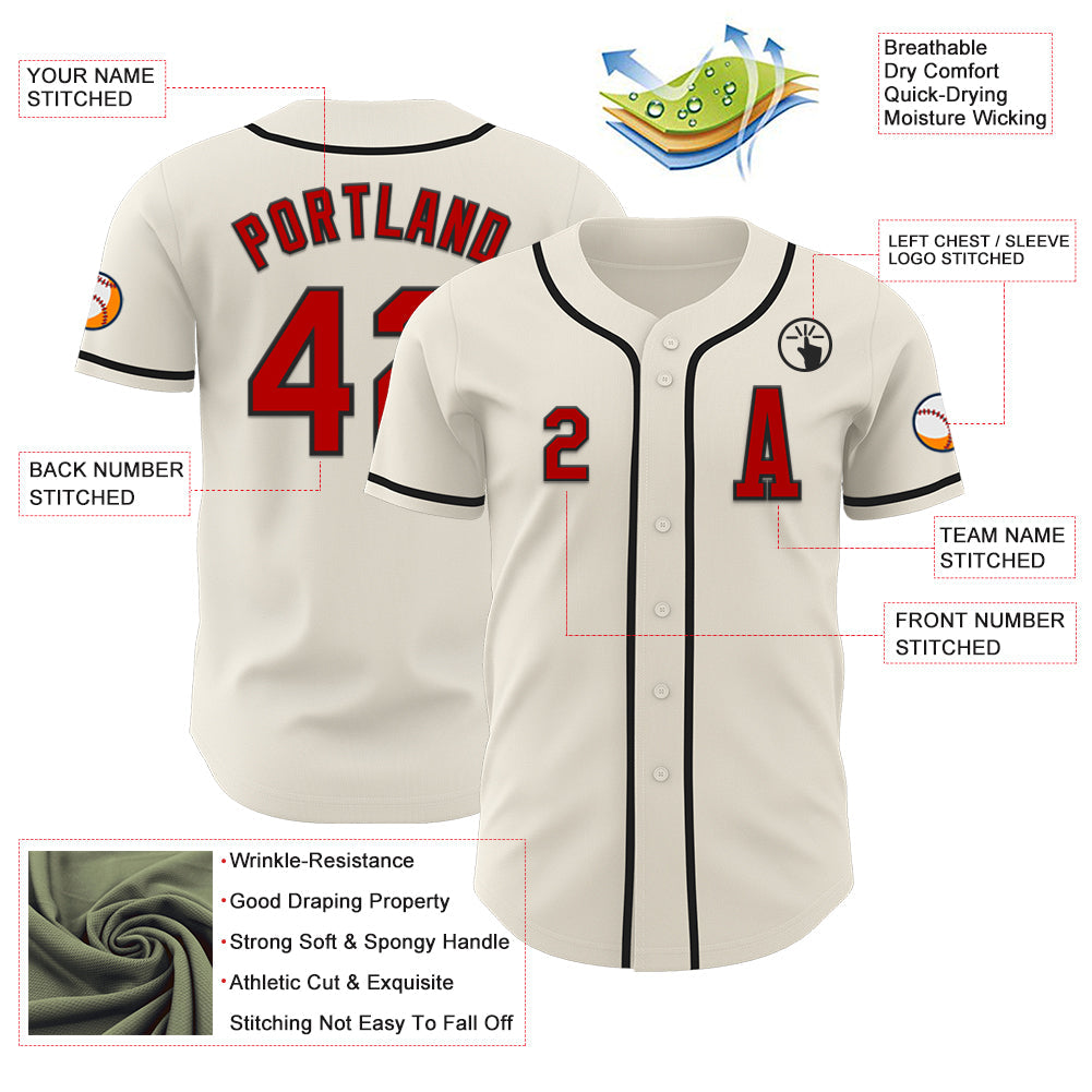 Custom Cream Red-Black Authentic Baseball Jersey - Sky-Custom
