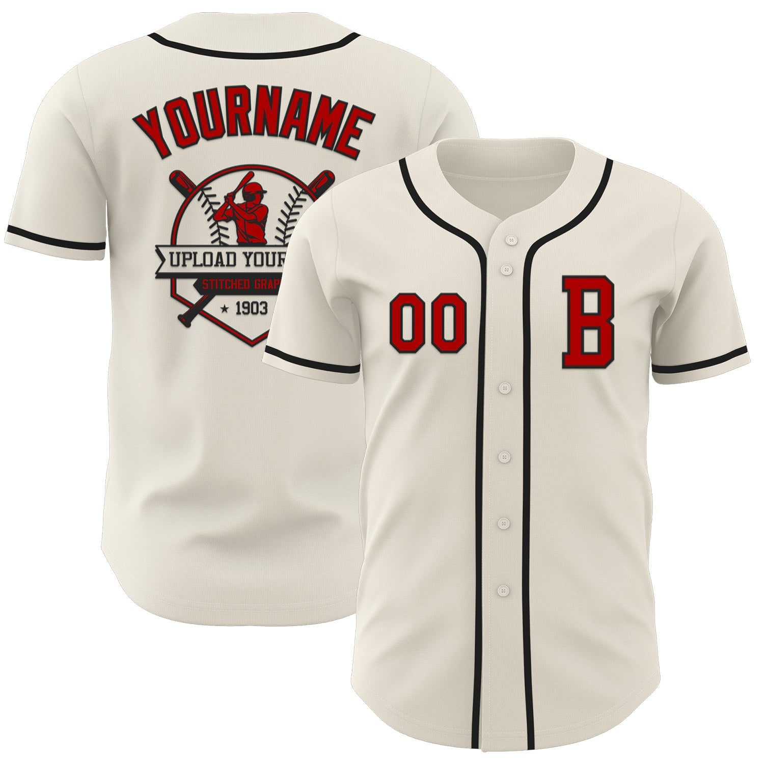 Custom Cream Red-Black Authentic Baseball Jersey - Sky-Custom