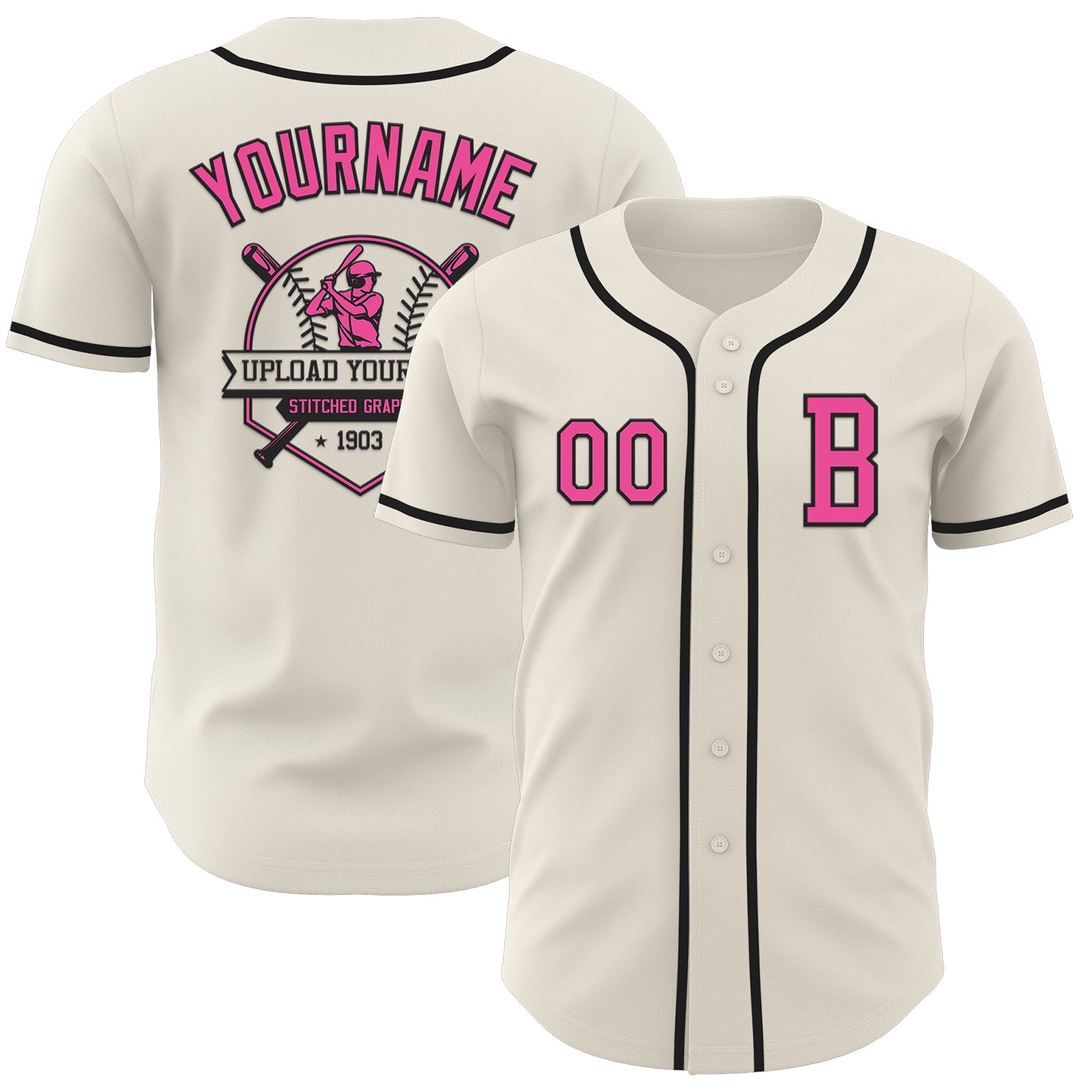 Custom Cream Pink-Black Authentic Baseball Jersey - Sky-Custom