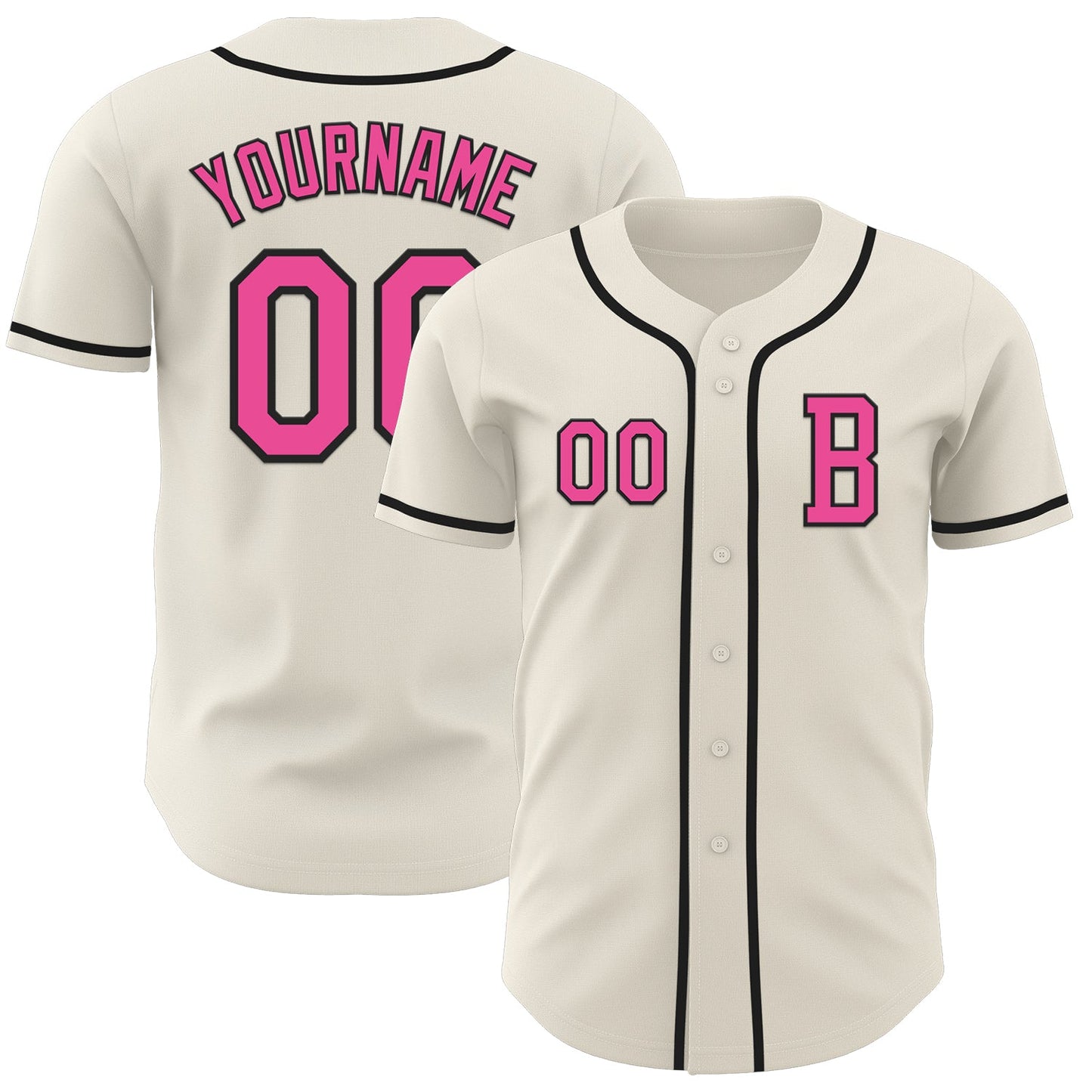 Custom Cream Pink-Black Authentic Baseball Jersey - Sky-Custom