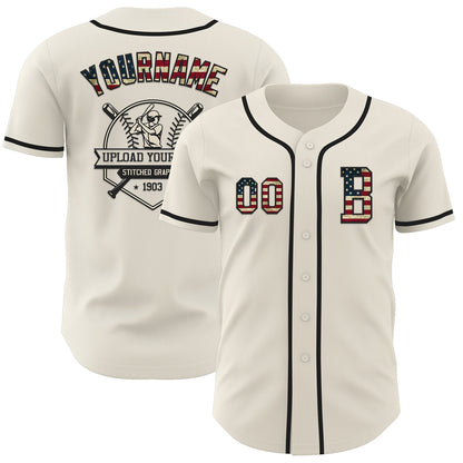 Custom Cream Vintage USA Flag-Black Authentic Baseball Jersey - Sky-Custom