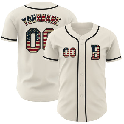 Custom Cream Vintage USA Flag-Black Authentic Baseball Jersey - Sky-Custom