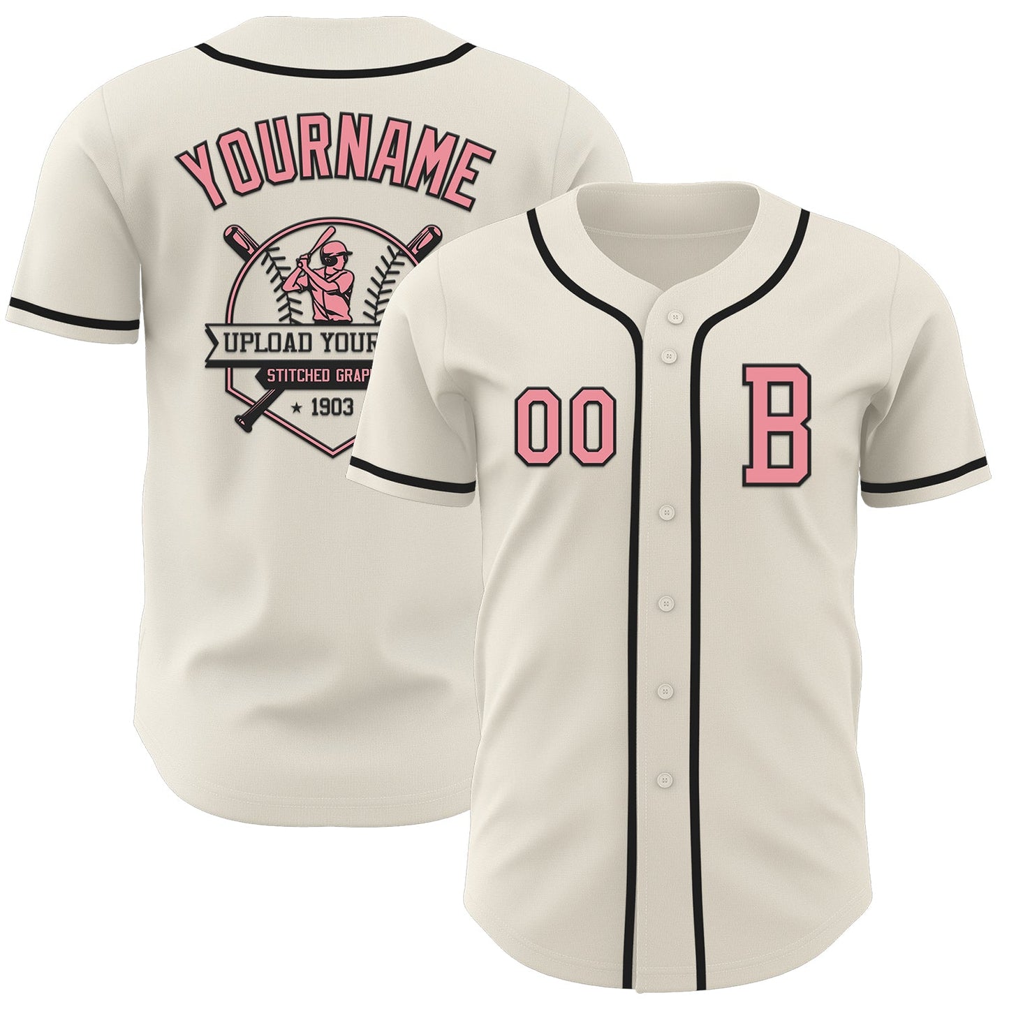 Custom Cream Medium Pink-Black Authentic Baseball Jersey - Sky-Custom