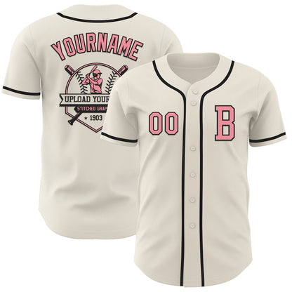 Custom Cream Medium Pink-Black Authentic Baseball Jersey - Sky-Custom