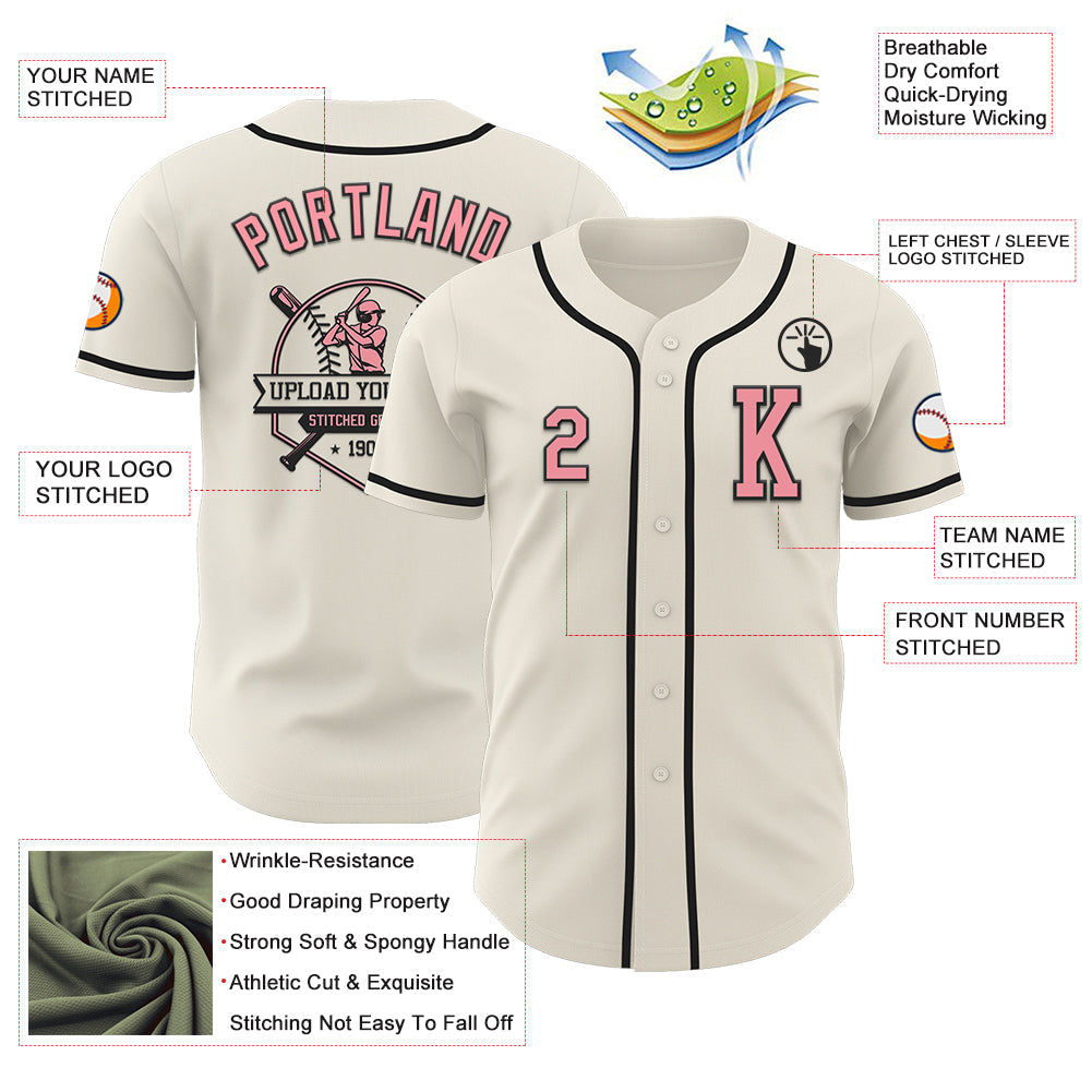 Custom Cream Medium Pink-Black Authentic Baseball Jersey - Sky-Custom
