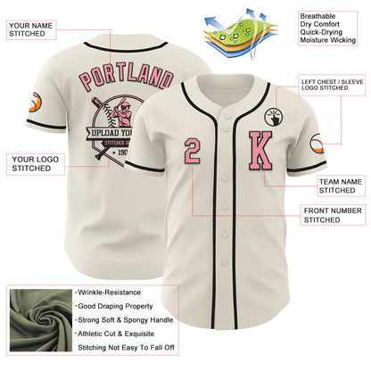 Custom Cream Medium Pink-Black Authentic Baseball Jersey - Sky-Custom