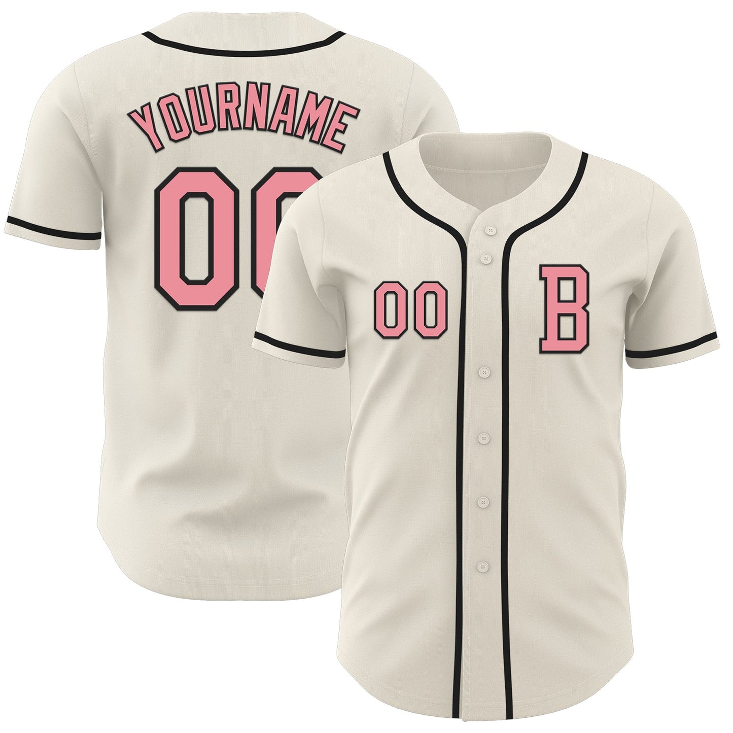 Custom Cream Medium Pink-Black Authentic Baseball Jersey - Sky-Custom