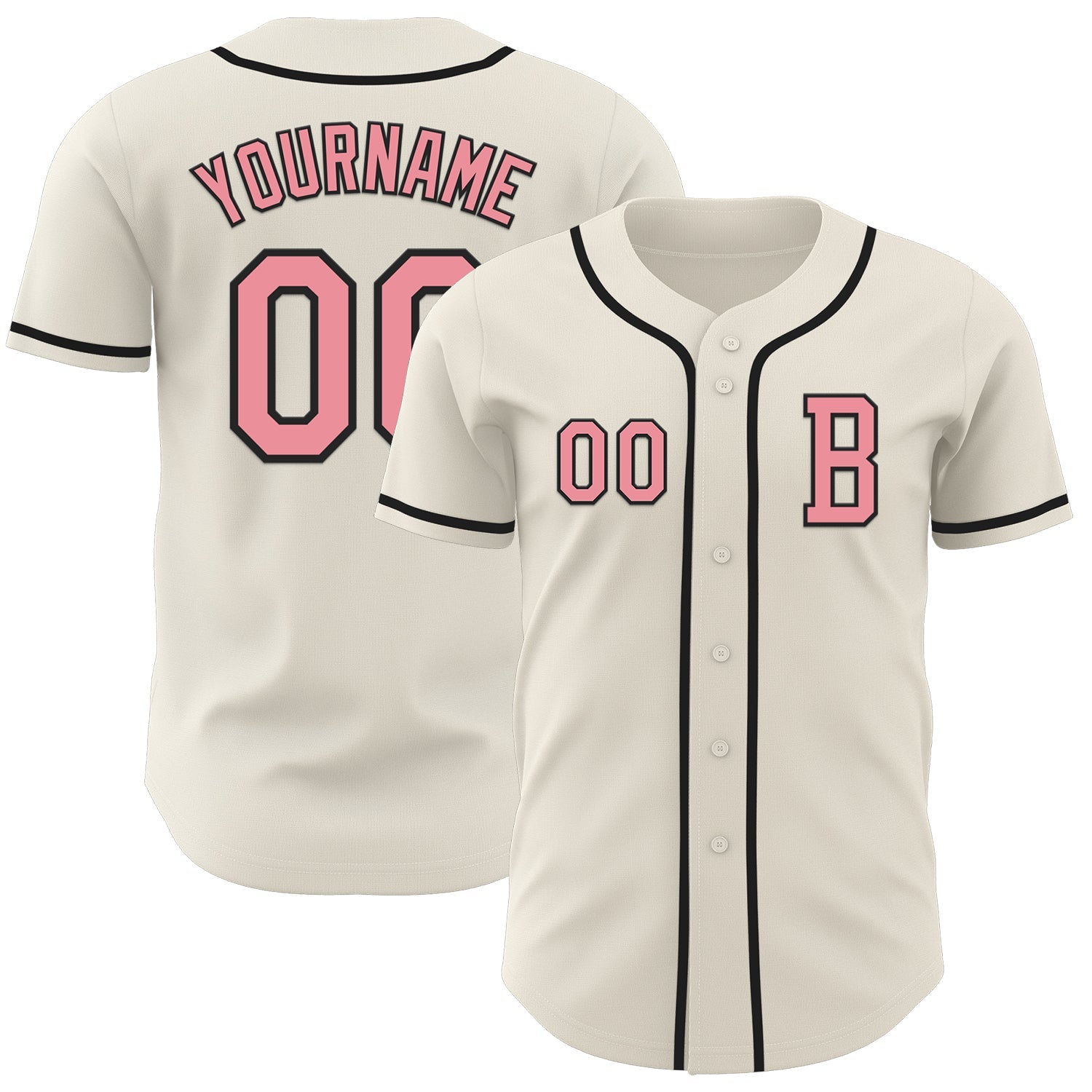 Custom Cream Medium Pink-Black Authentic Baseball Jersey - Sky-Custom