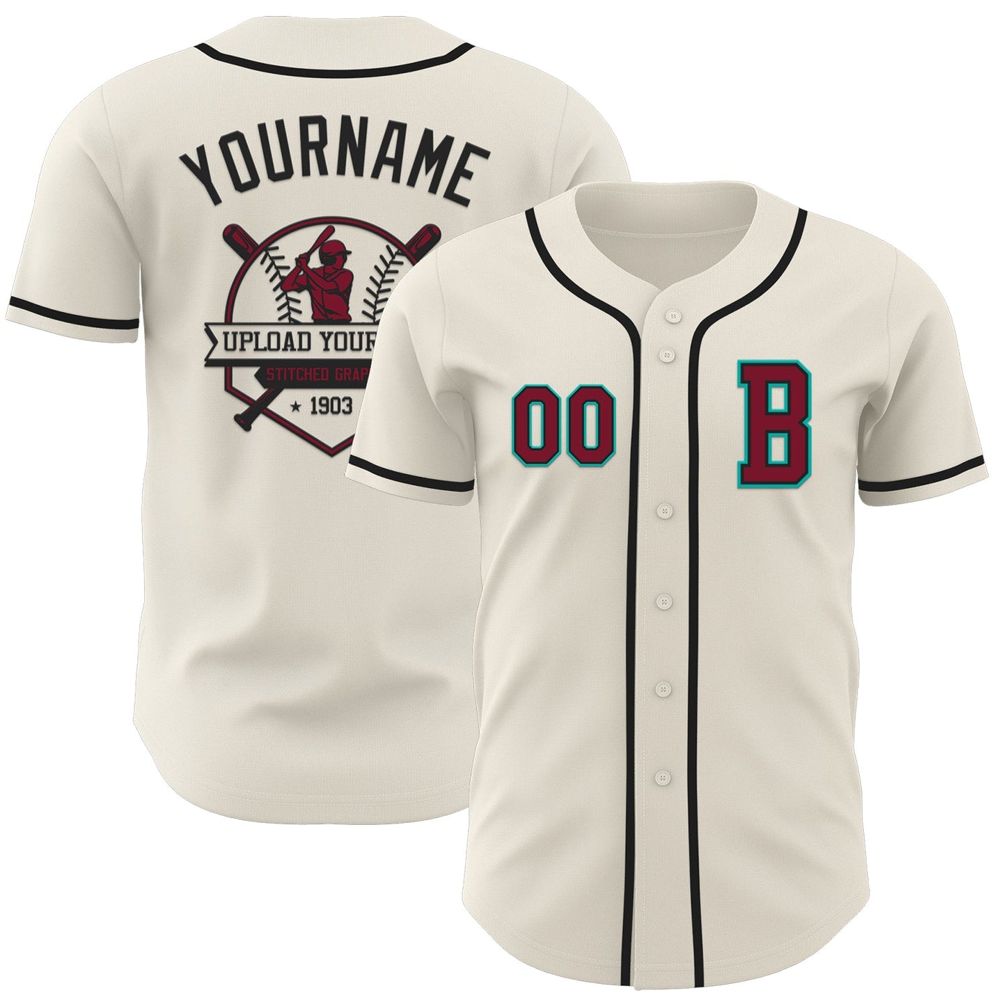 Custom Cream Crimson Black-Aqua Authentic Baseball Jersey - Sky-Custom